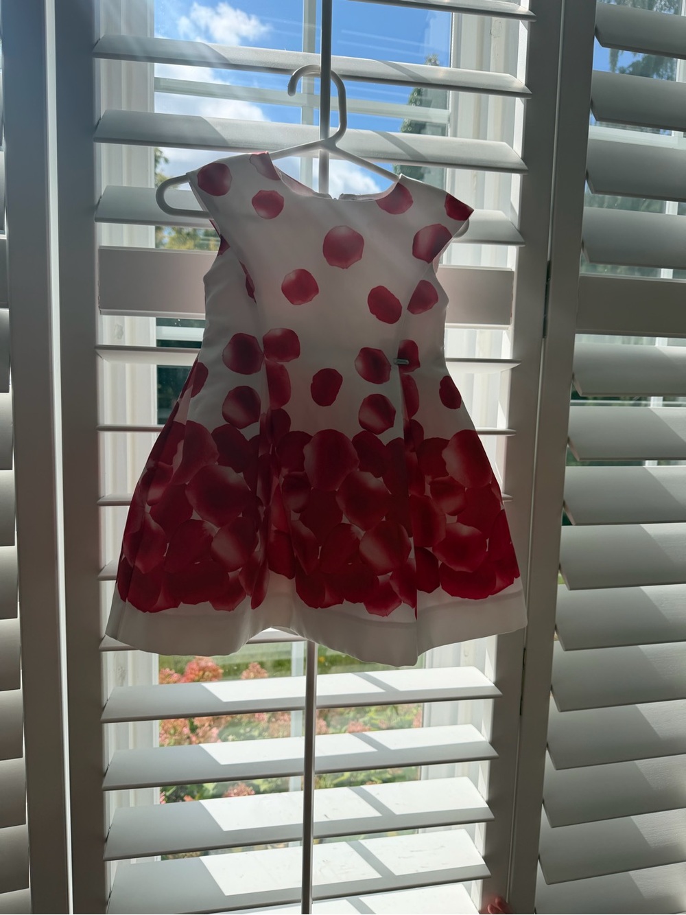 Mayoral White Dress with Red Floral Petal Print - Girls Formal Dress